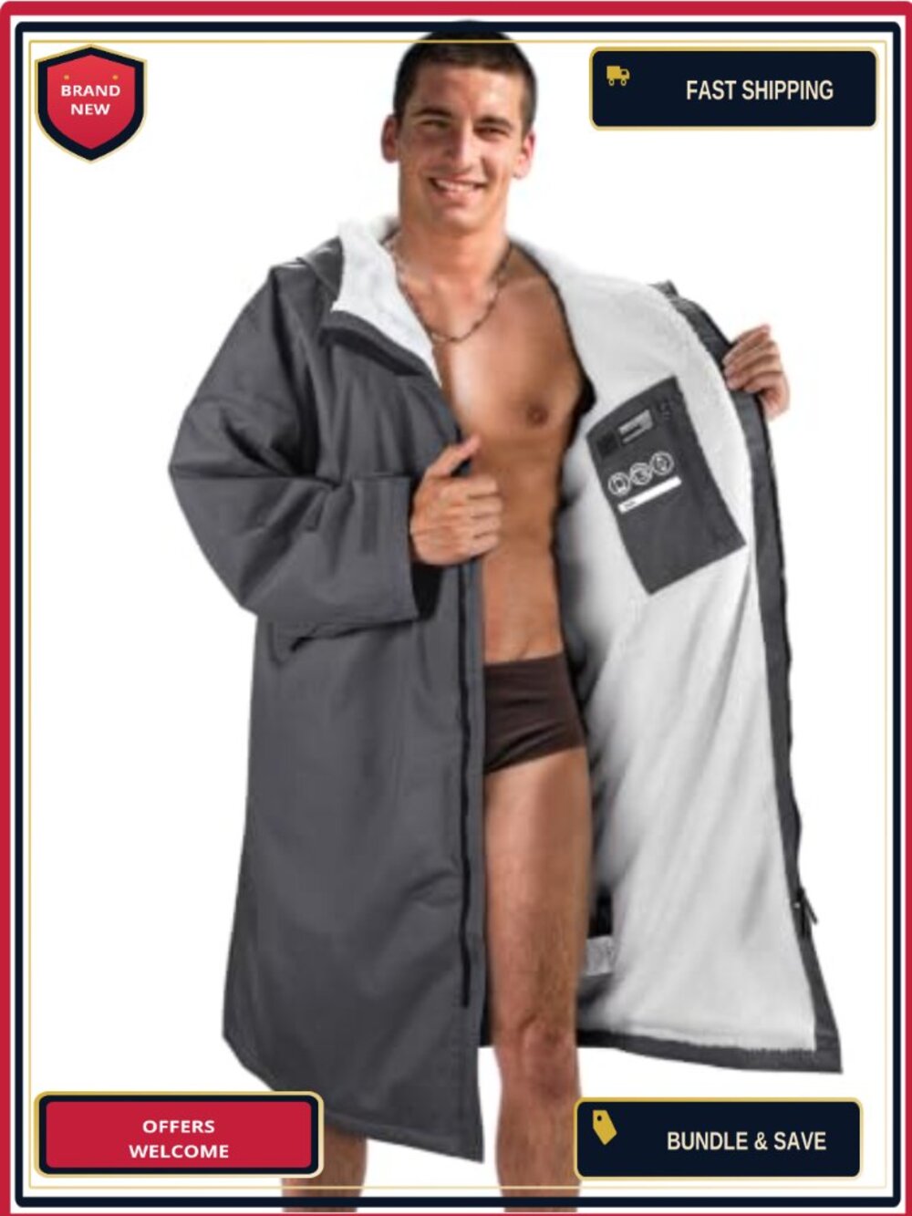 Waterproof Sherpa-Lined Swim Parka Changing Robe Oversized